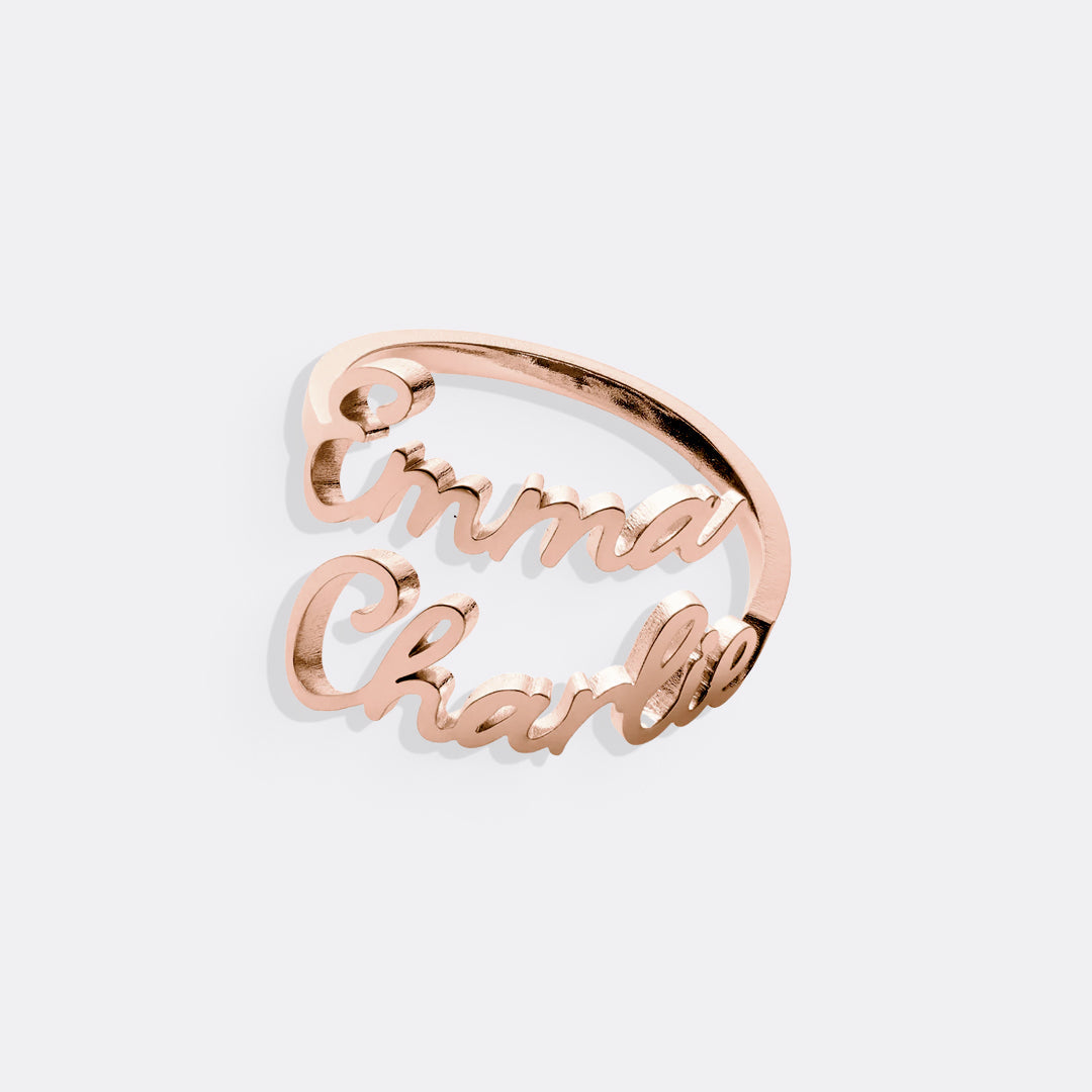 Open Band Double Name Ring