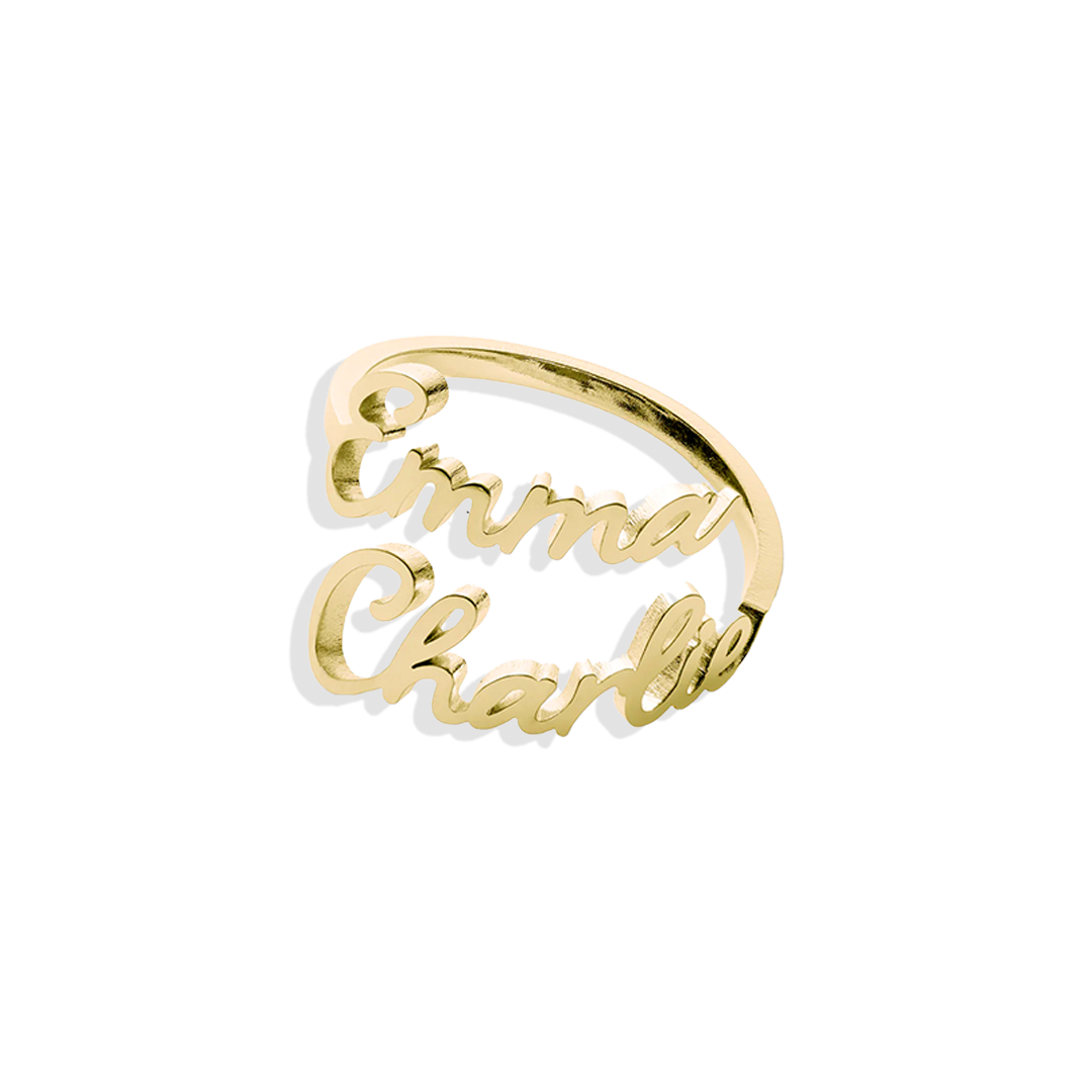 Open Band Double Name Ring