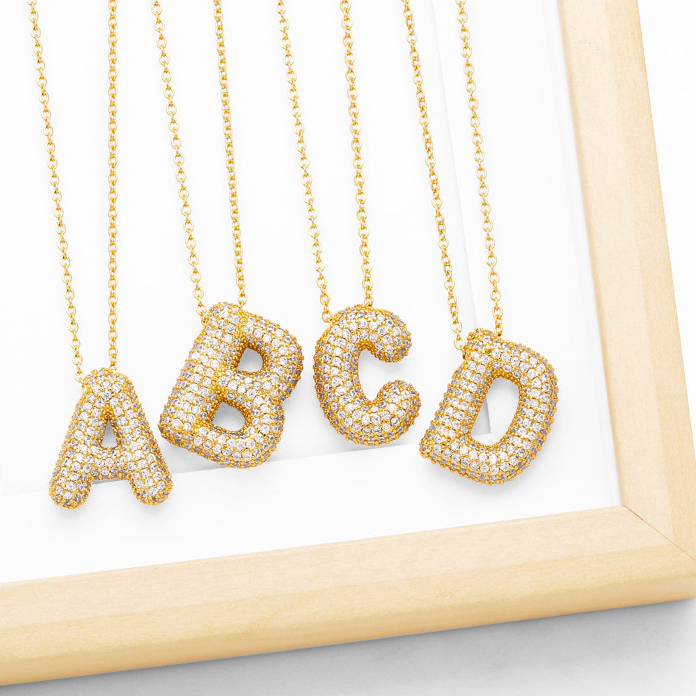 Bubble Zirconia Initial Necklace