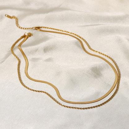 Double Twisted Gold Layered Sleek Necklace