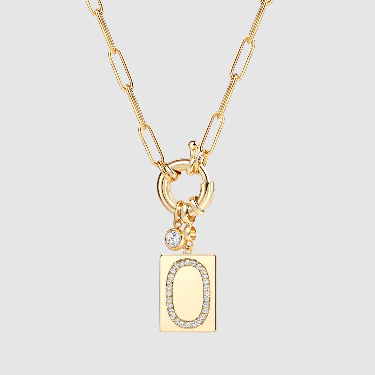 Personalized Paved Initial Pendant Necklace With Paperclip Chain