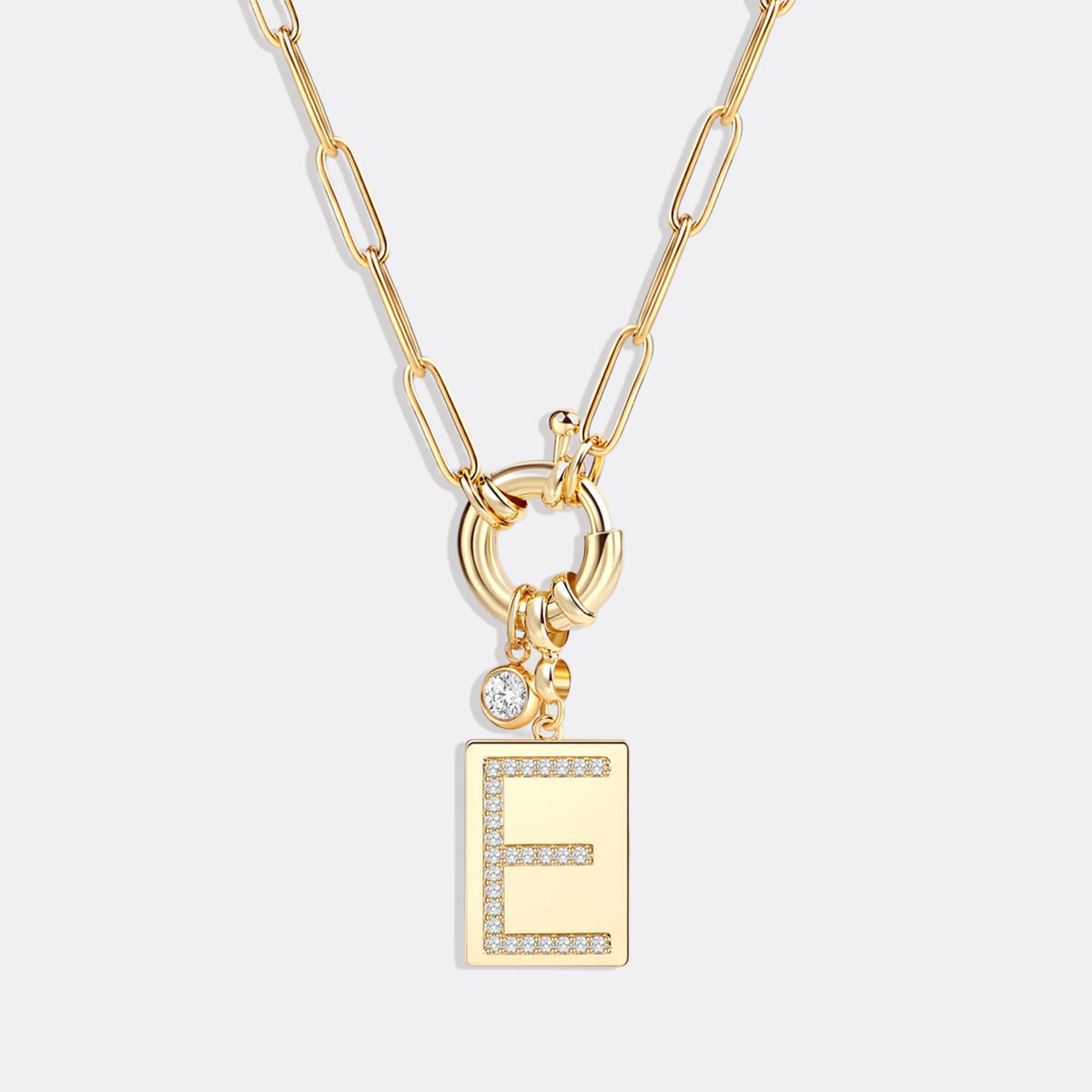 Personalized Paved Initial Pendant Necklace With Paperclip Chain