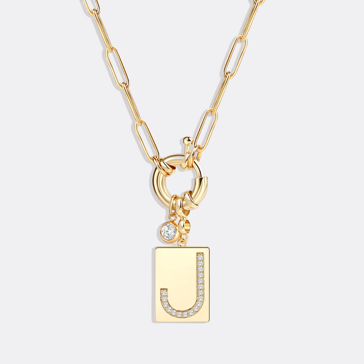 Personalized Paved Initial Pendant Necklace With Paperclip Chain