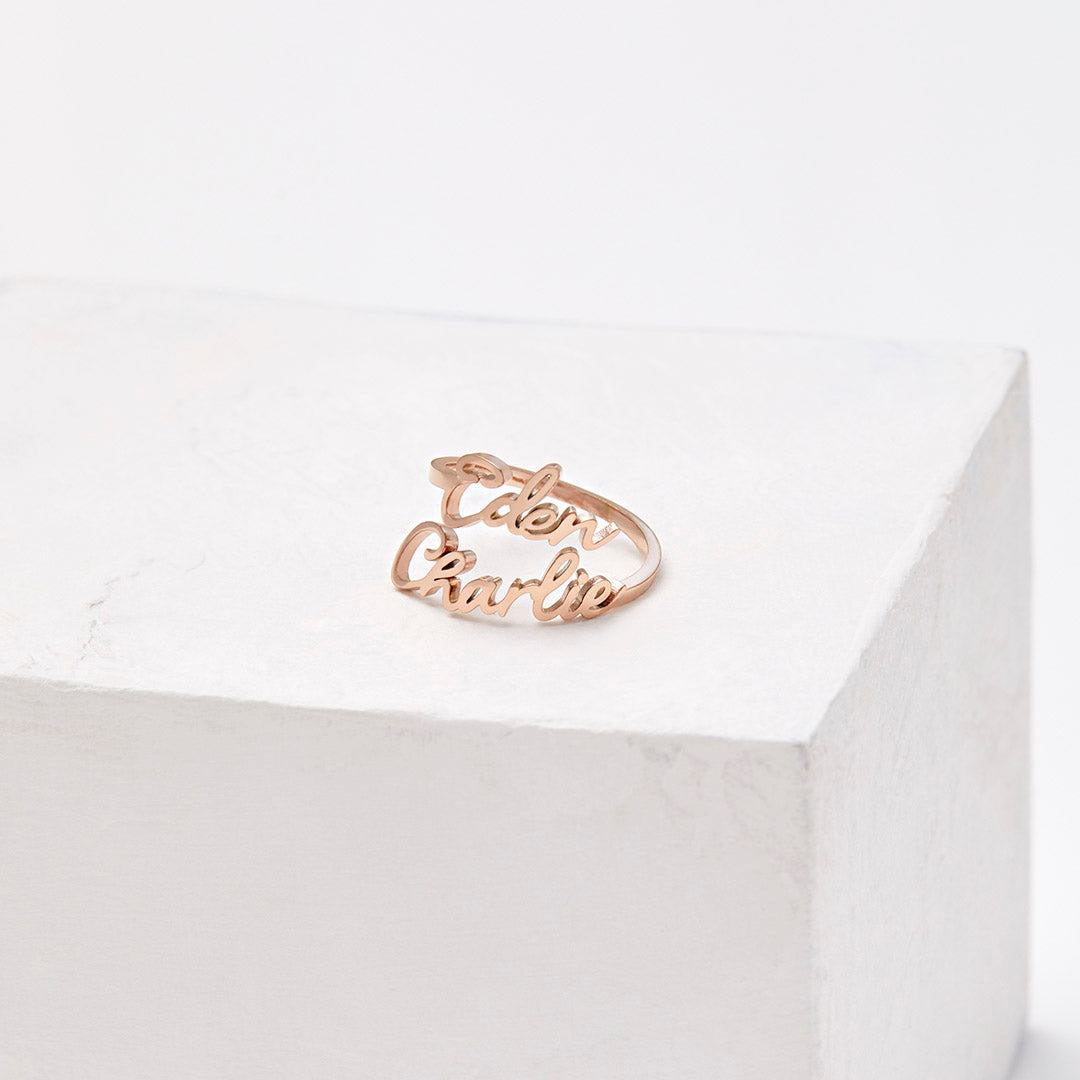 Open Band Double Name Ring