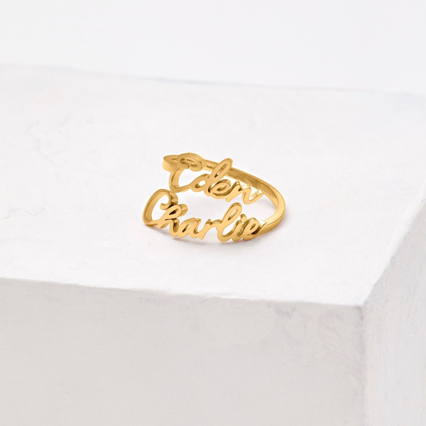 Open Band Double Name Ring