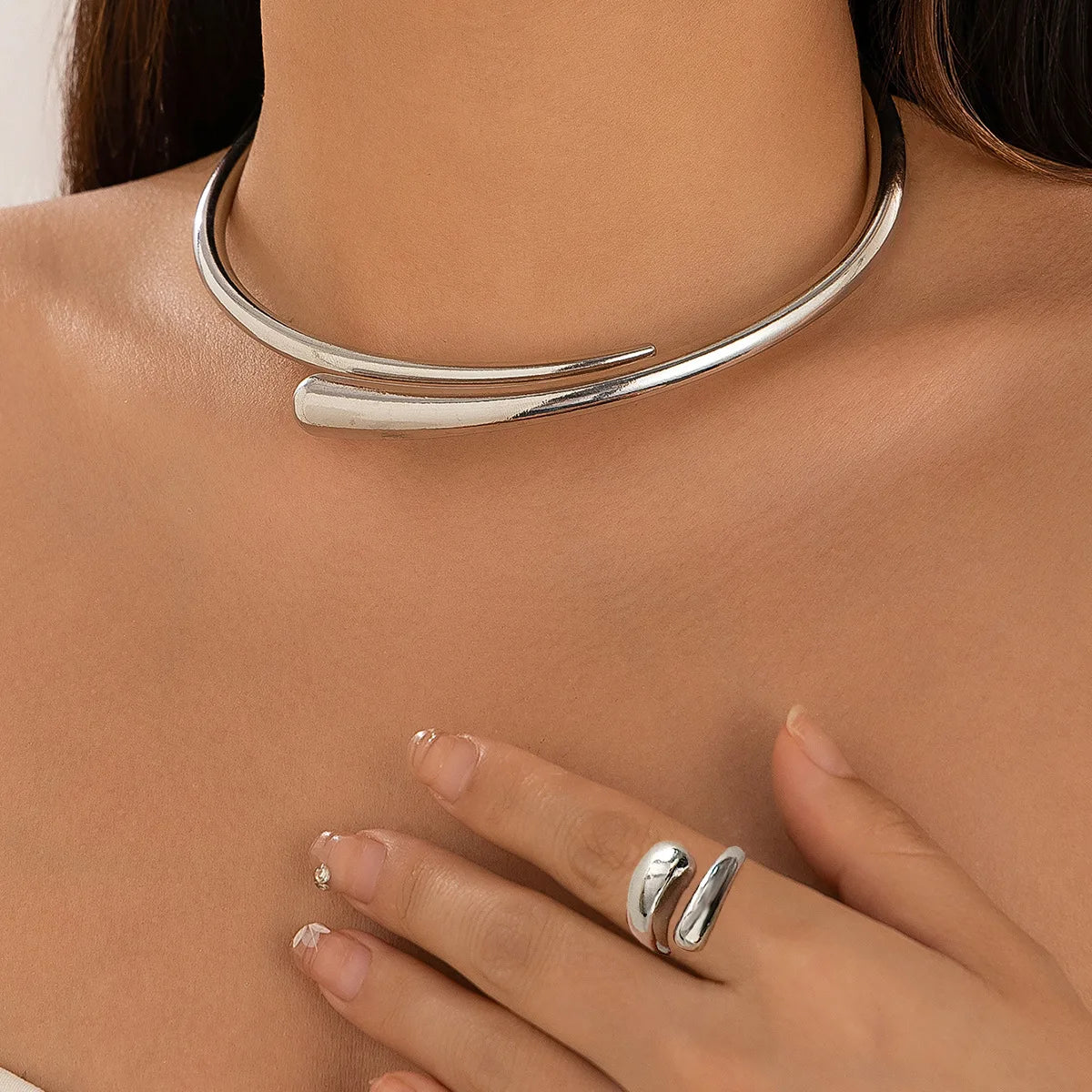 Geometric Open Necklace & Bangle Set