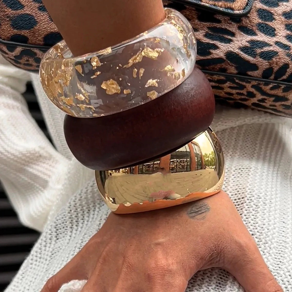 Bold Wood & Resin Geometric Bangles
