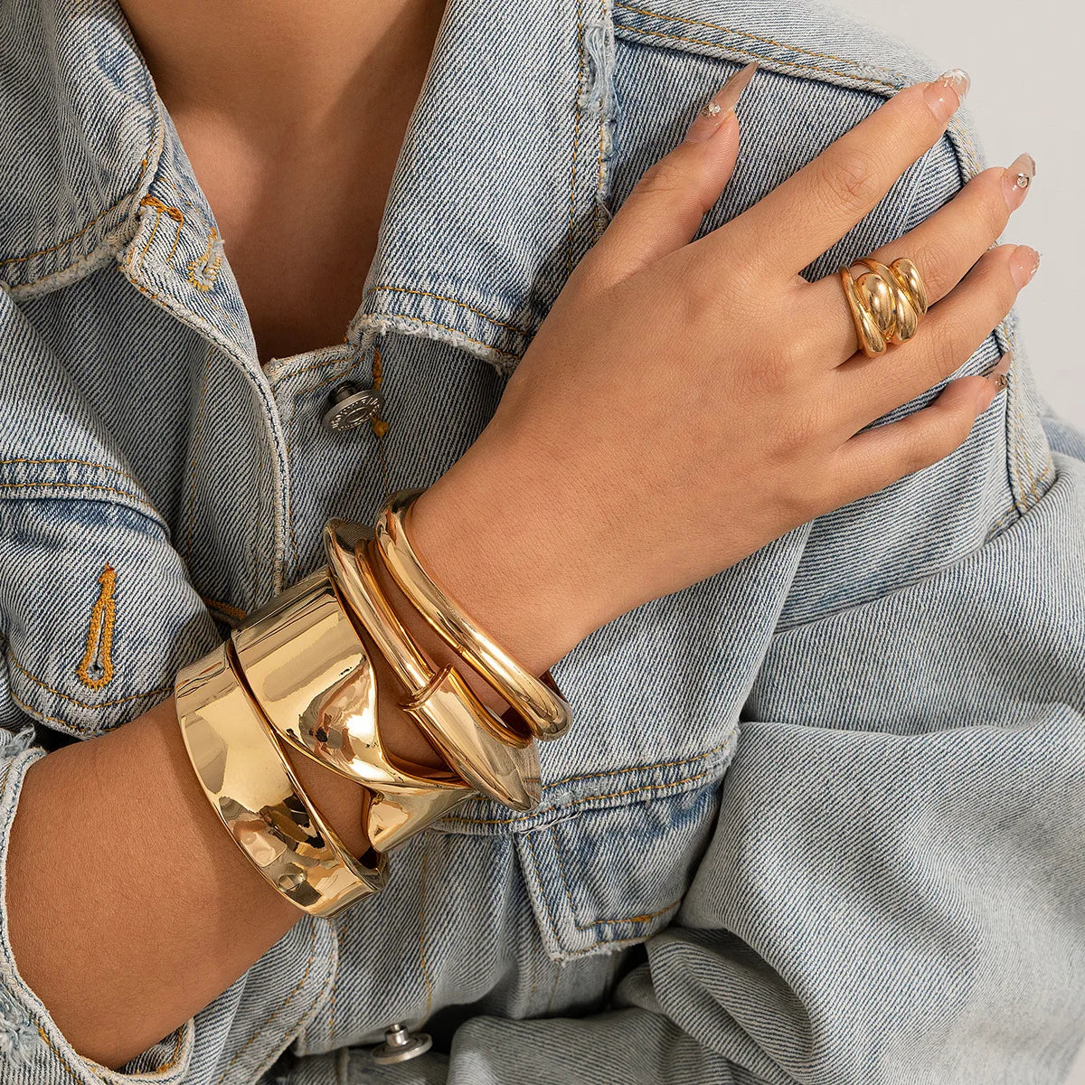 Bold Geometric Metal Cuff Bangle