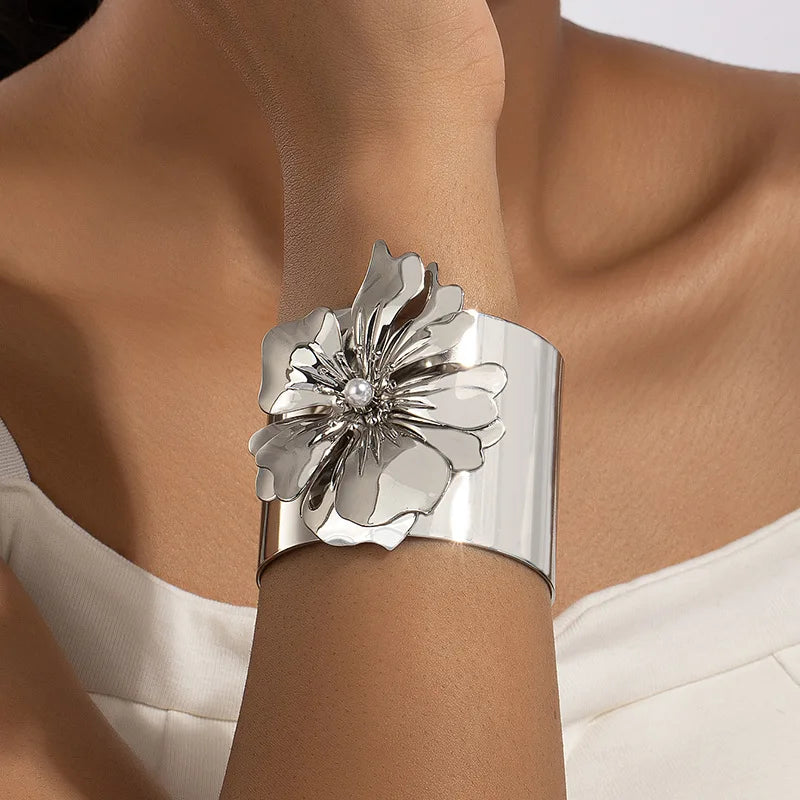 Bold Floral Wide Cuff Bracelet