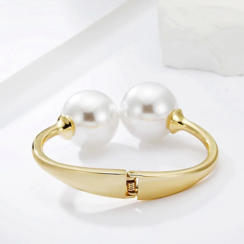 Pearl-Embellished Geometric Cuff Bangle