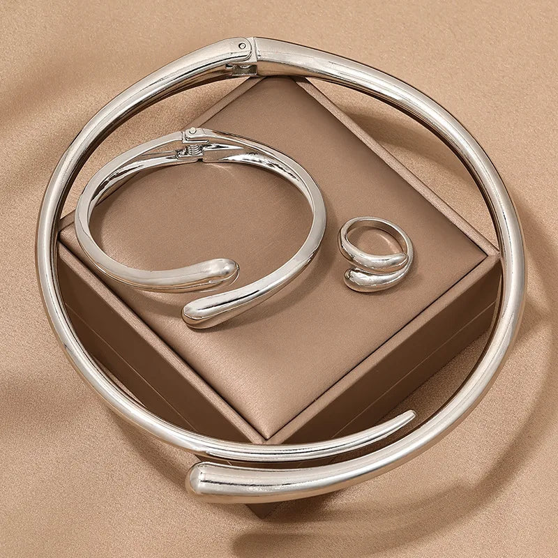 Bold Geometric Necklace & Bangle Set