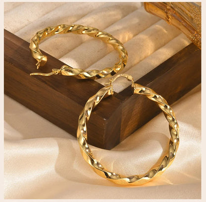 Large Twist Hoop Huggie Earrings