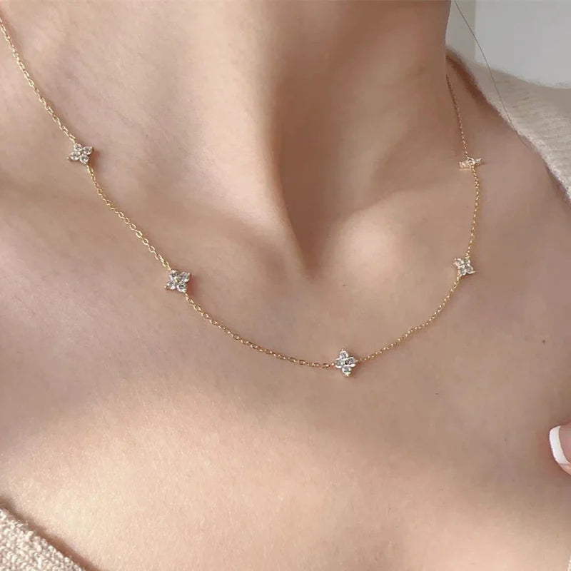 Four-Leaf Flower Zircon Inlay Choker Necklace