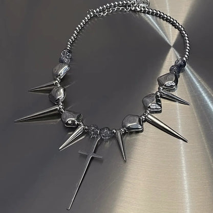 Edgy Cross Rivet Choker Necklace