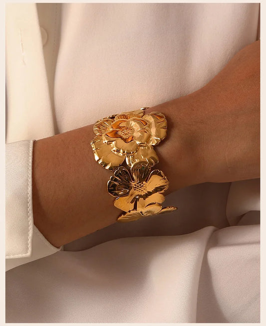 Chunky Floral Cuff Bangle Bracelet