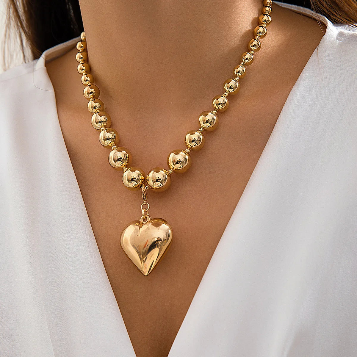 Bold Heart Pendant Choker Necklace