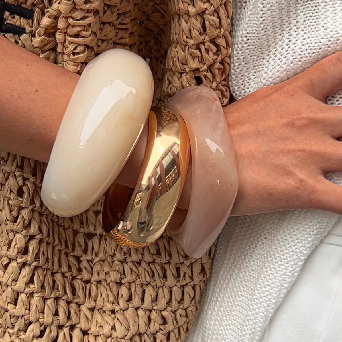 Bold Resin and Metal Cuff Bangles