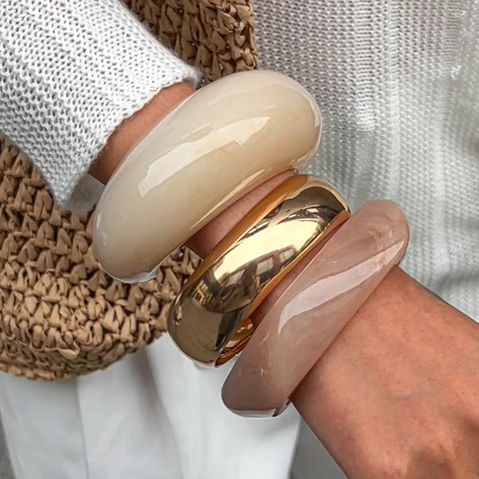 Bold Resin and Metal Cuff Bangles