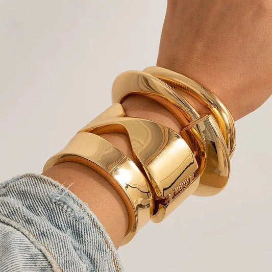 Bold Geometric Metal Cuff Bangle