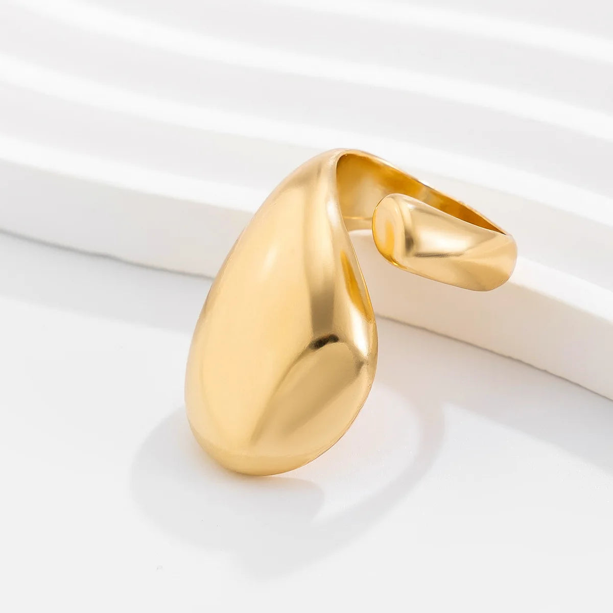 Bold Geometric Water Drop Open Ring