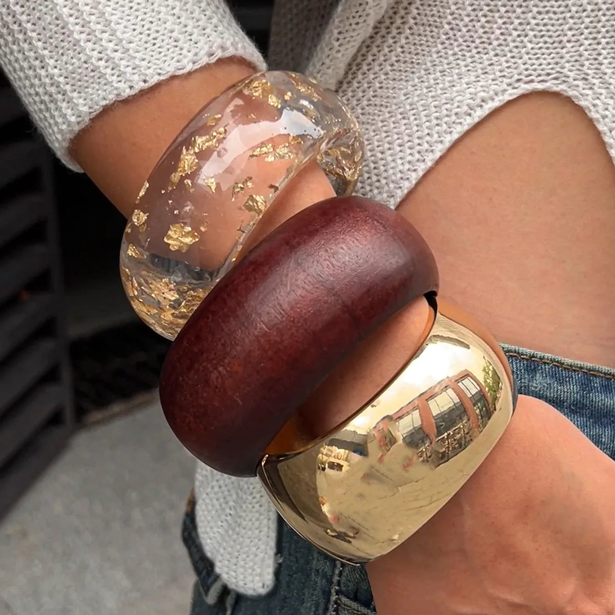 Bold Wood & Resin Geometric Bangles
