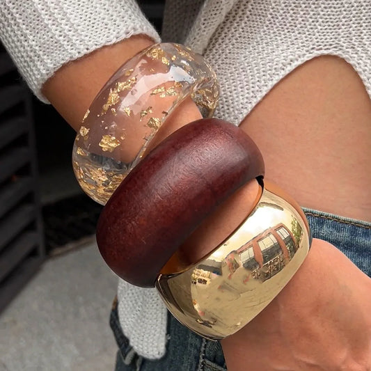 Bold Wood & Resin Geometric Bangles