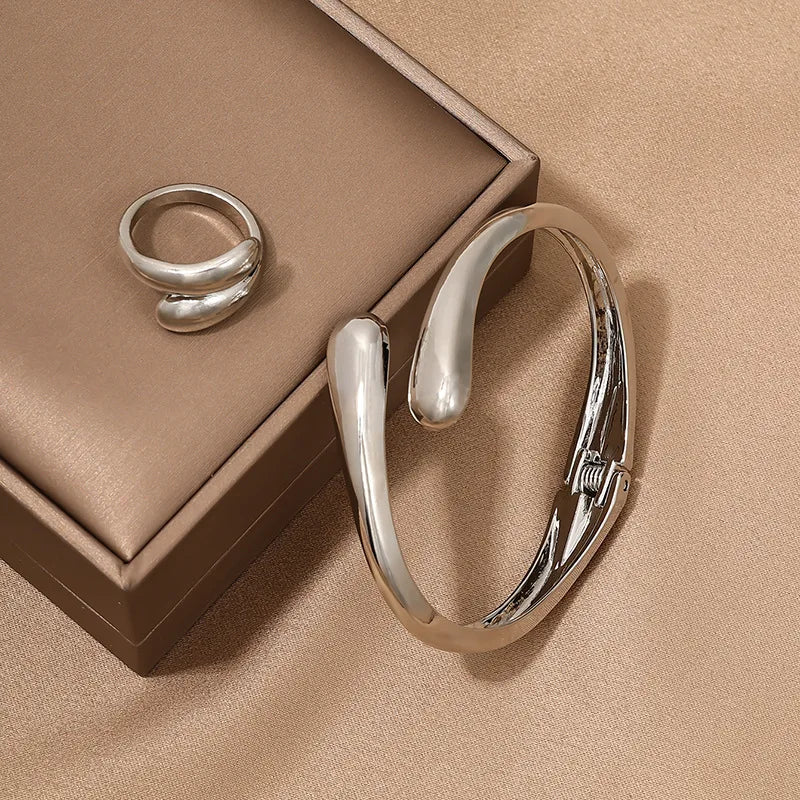 Bold Geometric Necklace & Bangle Set