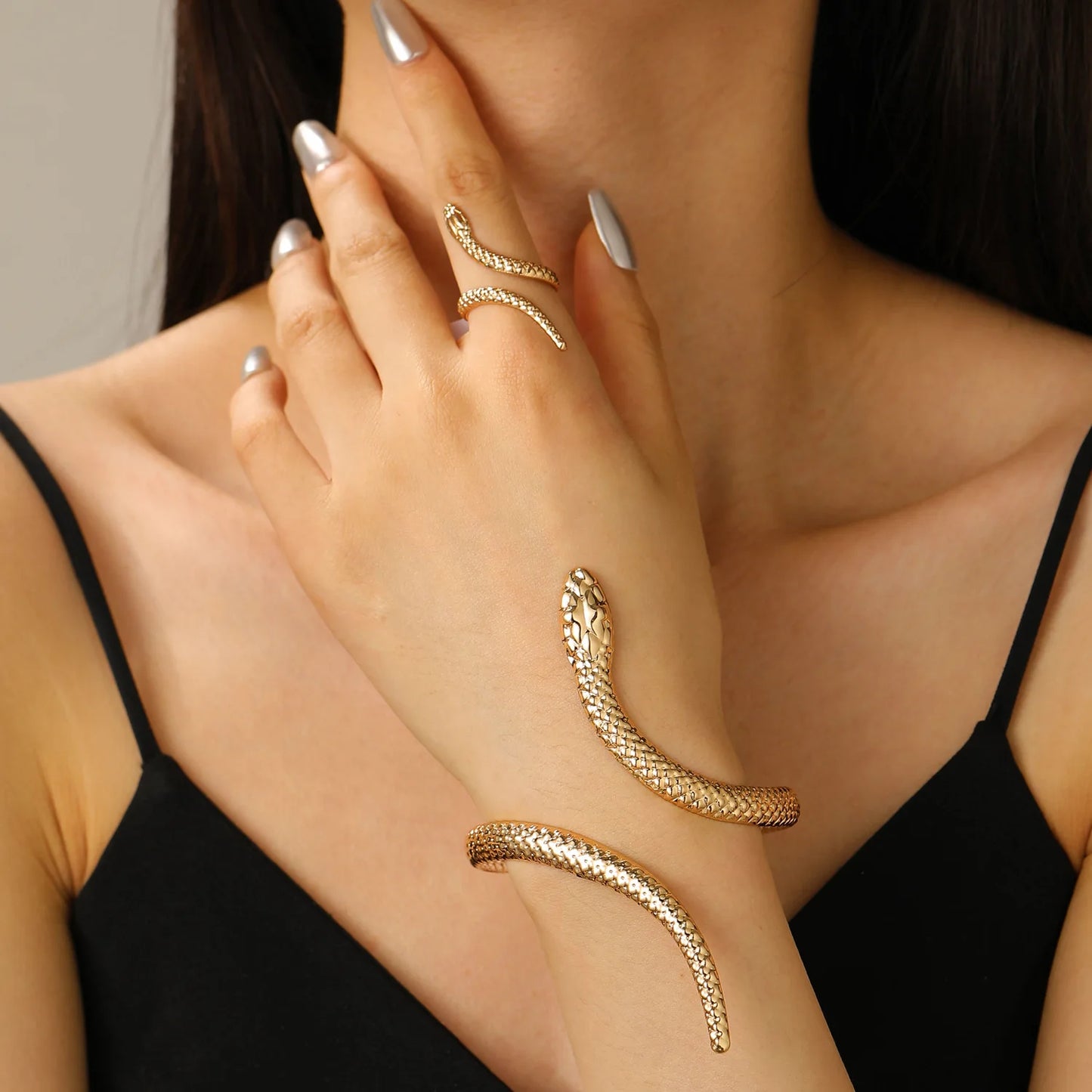 Sculpted Snake Grip Cuff Bangle