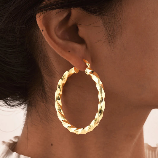 Large Twist Hoop Huggie Earrings