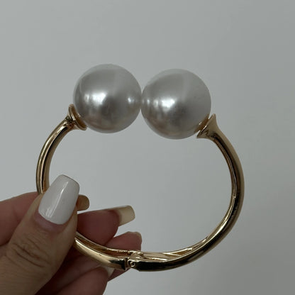 Pearl-Embellished Geometric Cuff Bangle