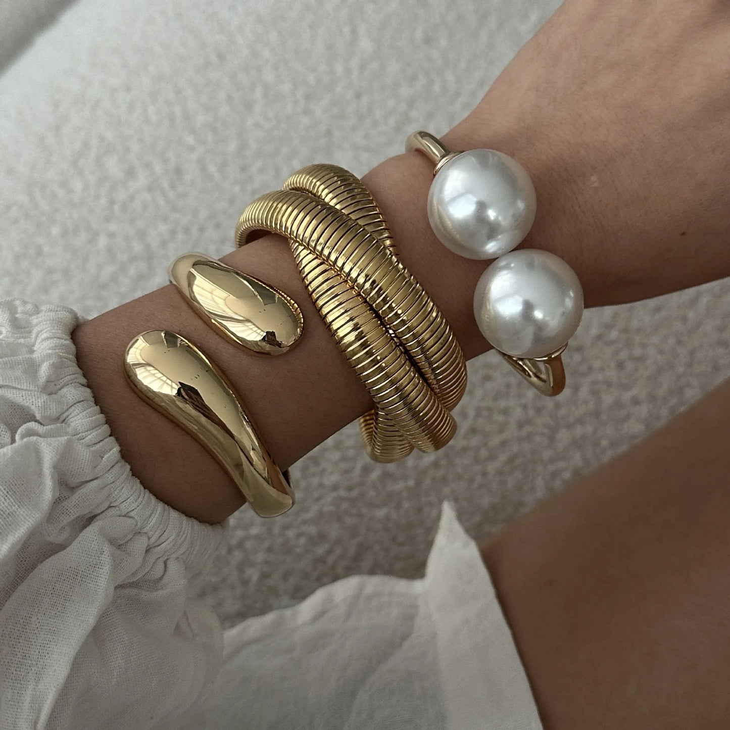 Pearl-Embellished Geometric Cuff Bangle