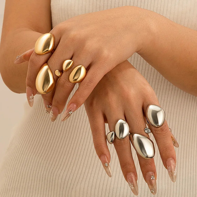 Bold Geometric Water Drop Open Ring