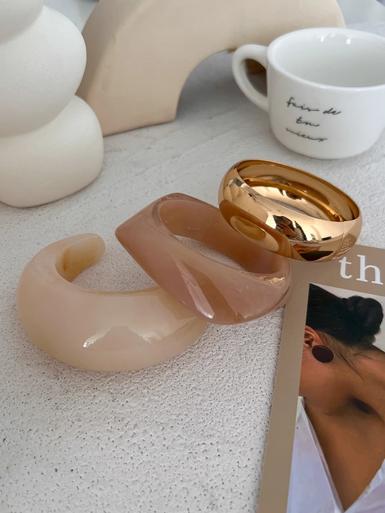 Bold Resin and Metal Cuff Bangles