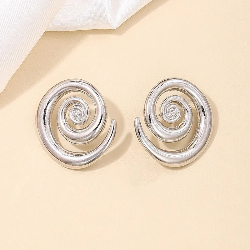 Exaggerated Hollow Spiral Geometric Stud Earrings