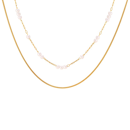 Layered Pearls Chain Necklace