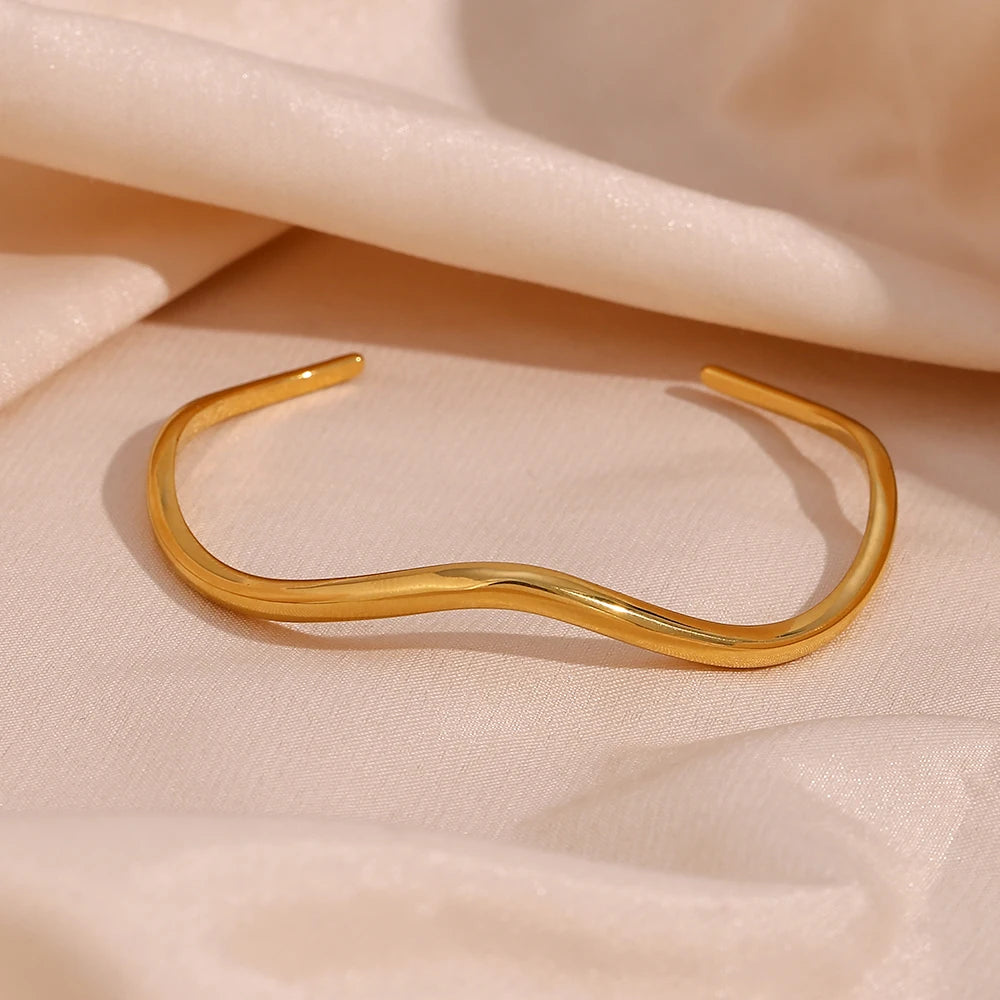 Irregular Wave-Shaped Minimalist Cuff Bracelet