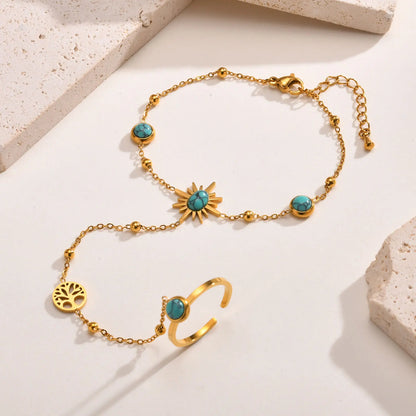 Aquatic Sun Chain Bracelet with Ring