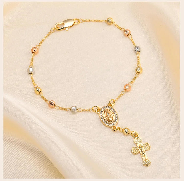 Rosary Bead Cross Bracelet