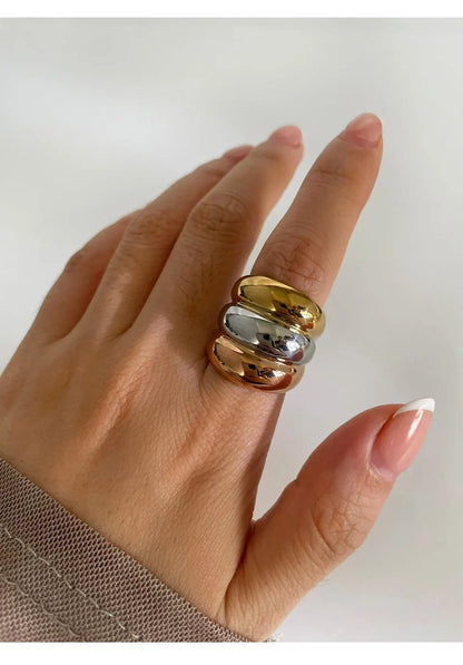 Chunky Triple-Tone Dome Ring