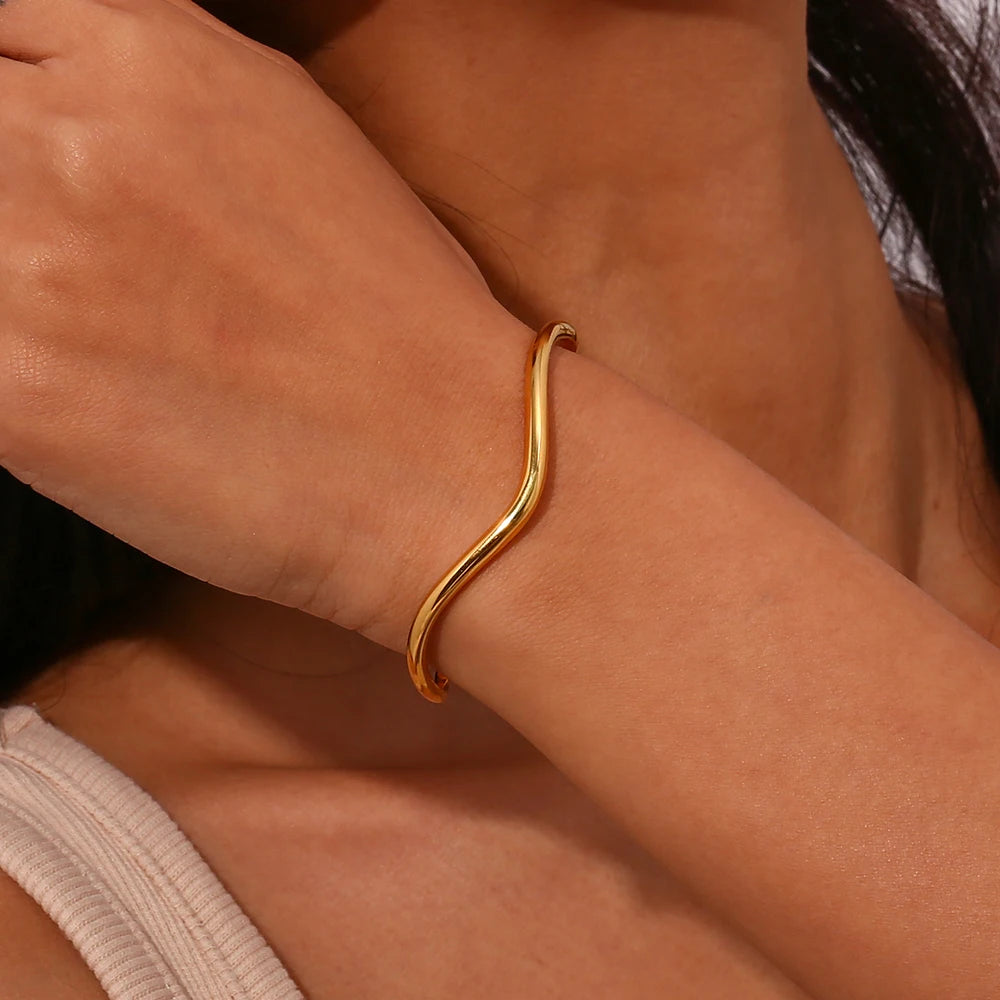 Irregular Wave-Shaped Minimalist Cuff Bracelet
