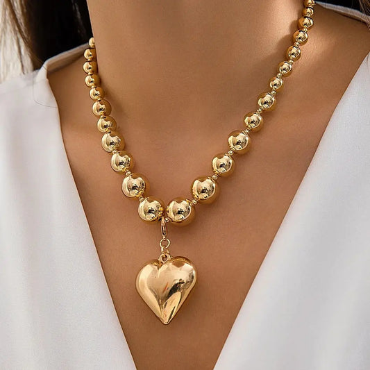 Bold Heart Pendant Choker Necklace