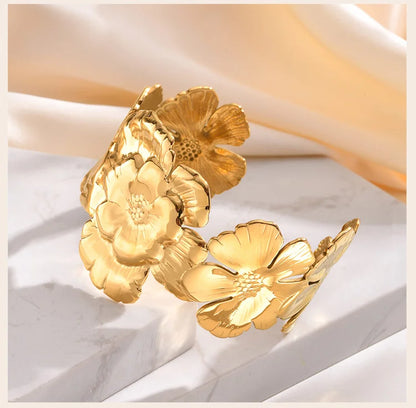 Chunky Floral Cuff Bangle Bracelet