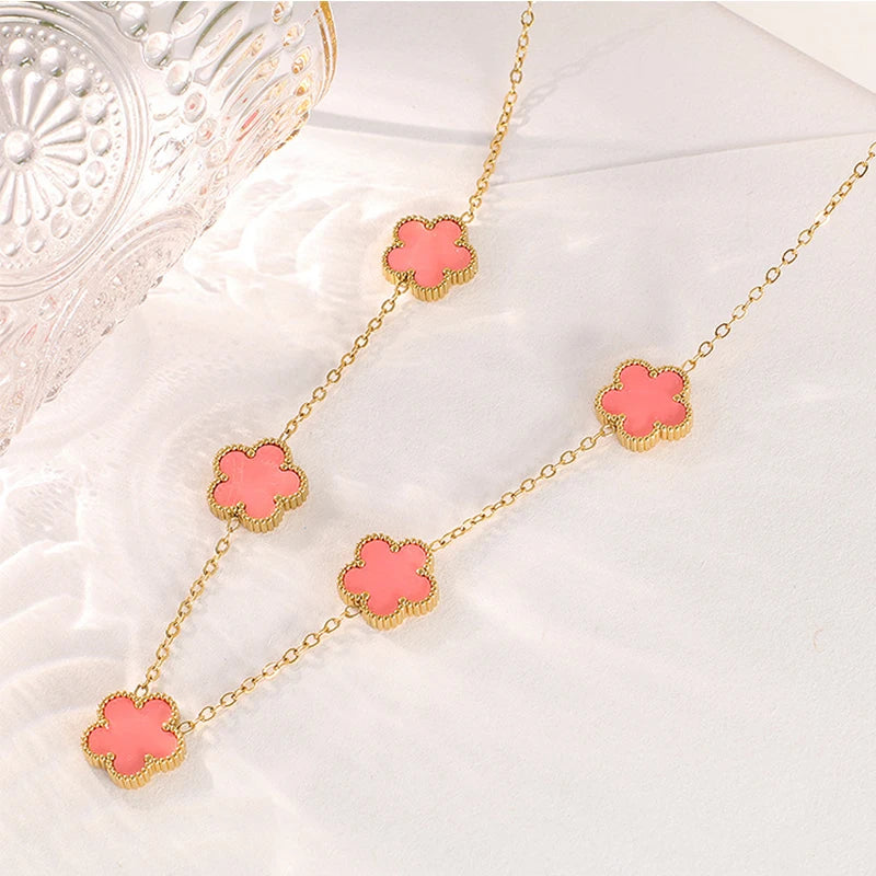 Five-Petal Double-Sided Pendant Necklace