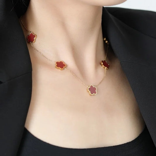 Five-Flower Clover Pendant Necklace