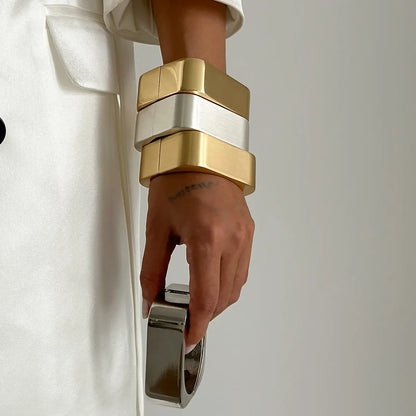 Bold Square Geometric Wide Cuff Bangle