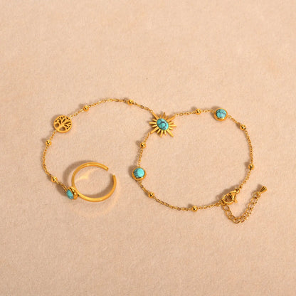 Aquatic Sun Chain Bracelet with Ring