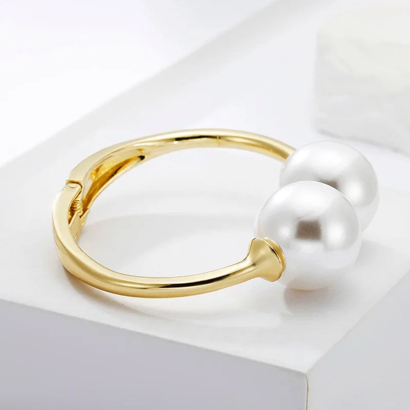 Pearl-Embellished Geometric Cuff Bangle