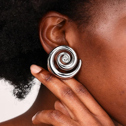 Exaggerated Hollow Spiral Geometric Stud Earrings