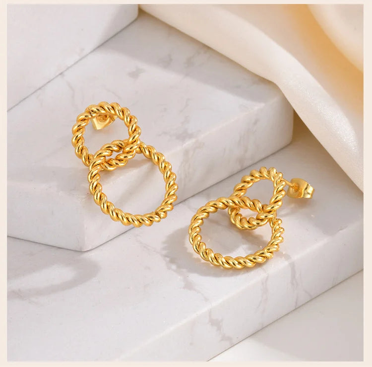 Double Circle Rope Drop Earrings