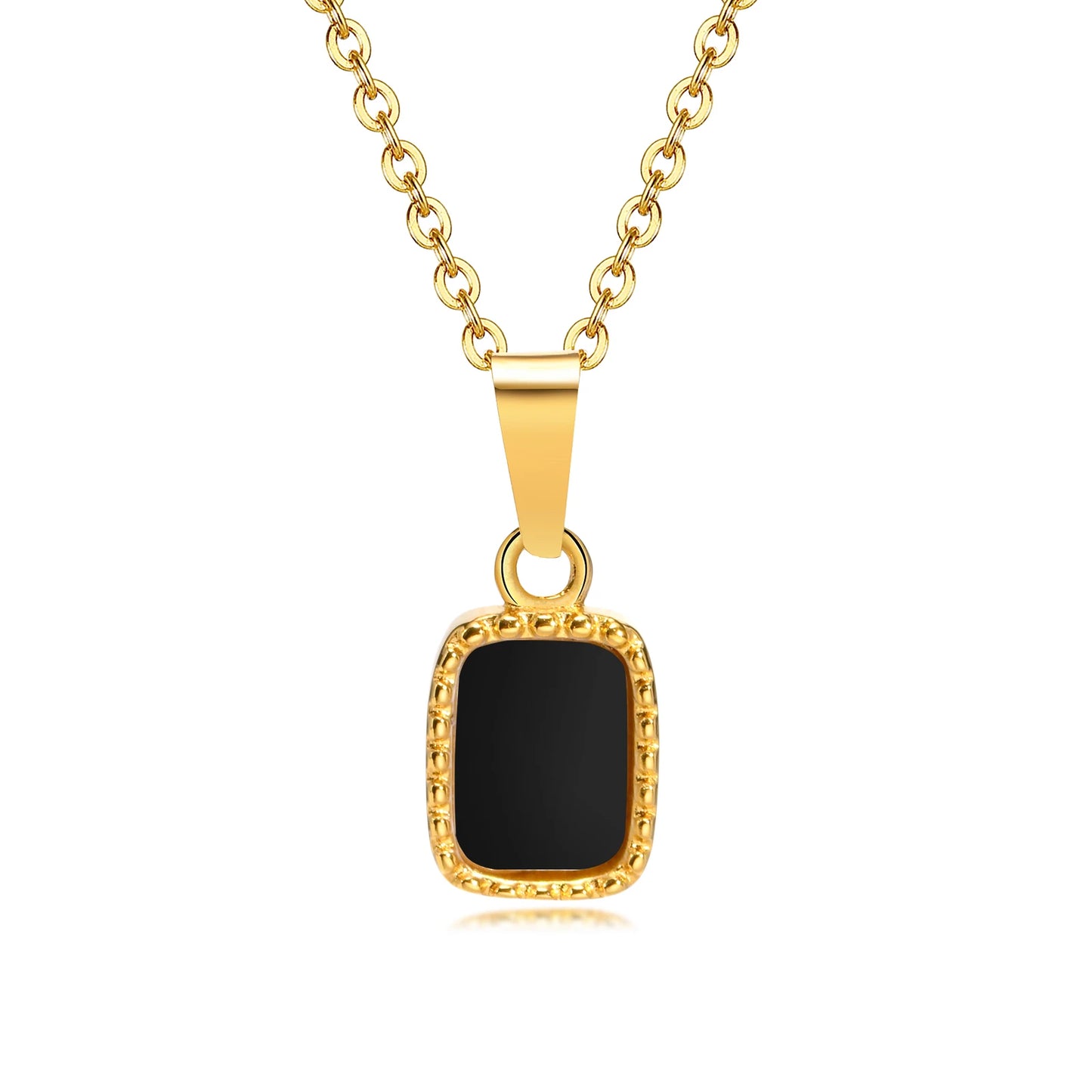 Onyx Black Rectangle Pendant Necklace